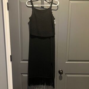 House Of Harlow 1960 Black Crochet Knit Top & Fringe Skirt Set-Size Medium